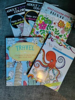 LOT OF 5 ADULT COLORING BOOKS- BID TO WIN
