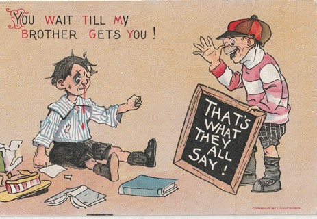 Vintage Unused Postcard: (gin) Comic: Wait Till My Brother Gets You