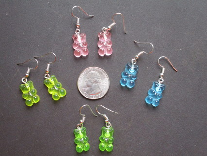 4 Pairs Spring Colored Gummy Bear Resin Earrings
