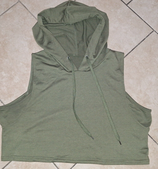 NEW Dark Green Hooded workout Yoga Gym Tank Shirt Top Women XL Crop Fitness