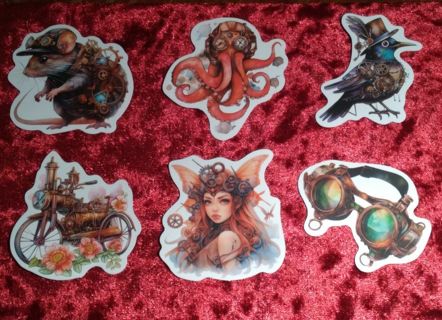 6 - "FUTURISTIC STEAMPUNK" STICKERS ( 1 FREE)