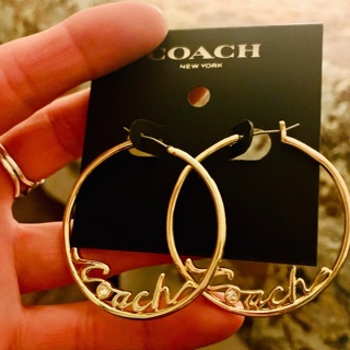 Coach Logo Script Gold Plated Earrings 