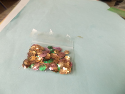 Small baggie gold green and purple sequins for crafts