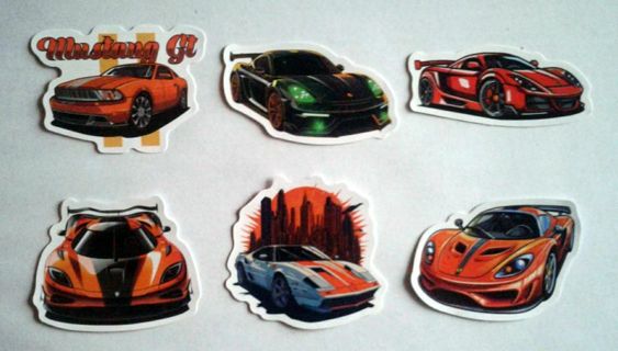 Six Race Car Vinyl Stickers