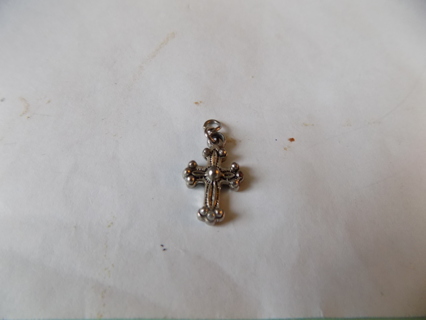 Silvertone fancy cross charm 1/2 i nch Metal balls on ends and 1 in middle with dk lines