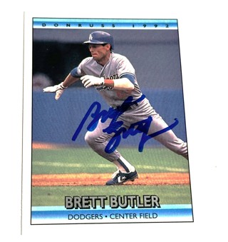 BRETT BUTLER 1992 DONRUSS AUTOGRAPHED SIGNED AUTO BASEBALL CARD 369 DODGERS