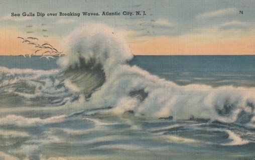 Vintage Used Postcard: 1942 Breaking Waves, Atlantic City, NJ