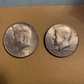 2 Kennedy Half Dollar Coins 1964 1976 Bicentennial 