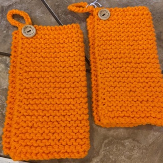 Two Hand Knit Heavy Duty Cotton Potholders .