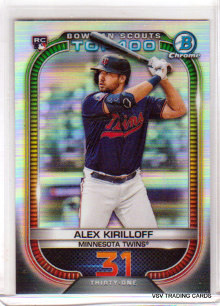 Alex Kirkloff, 2021 Bowman Chrome Top 100 ROOKIE Card #31, Minnesota Twins (EL4)