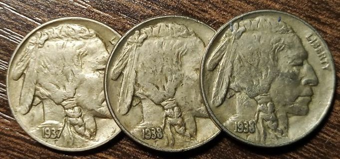 1930's USA Buffalo Nickels Full bold dates!