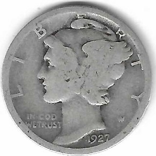 1927 Mercury Dime 90% Silver U.S. 10 Cent Coin