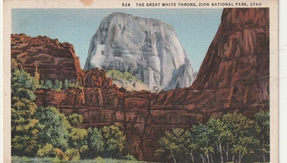 Vintage Used Postcard: 1935 Great White Throne, Zion National Park, UT