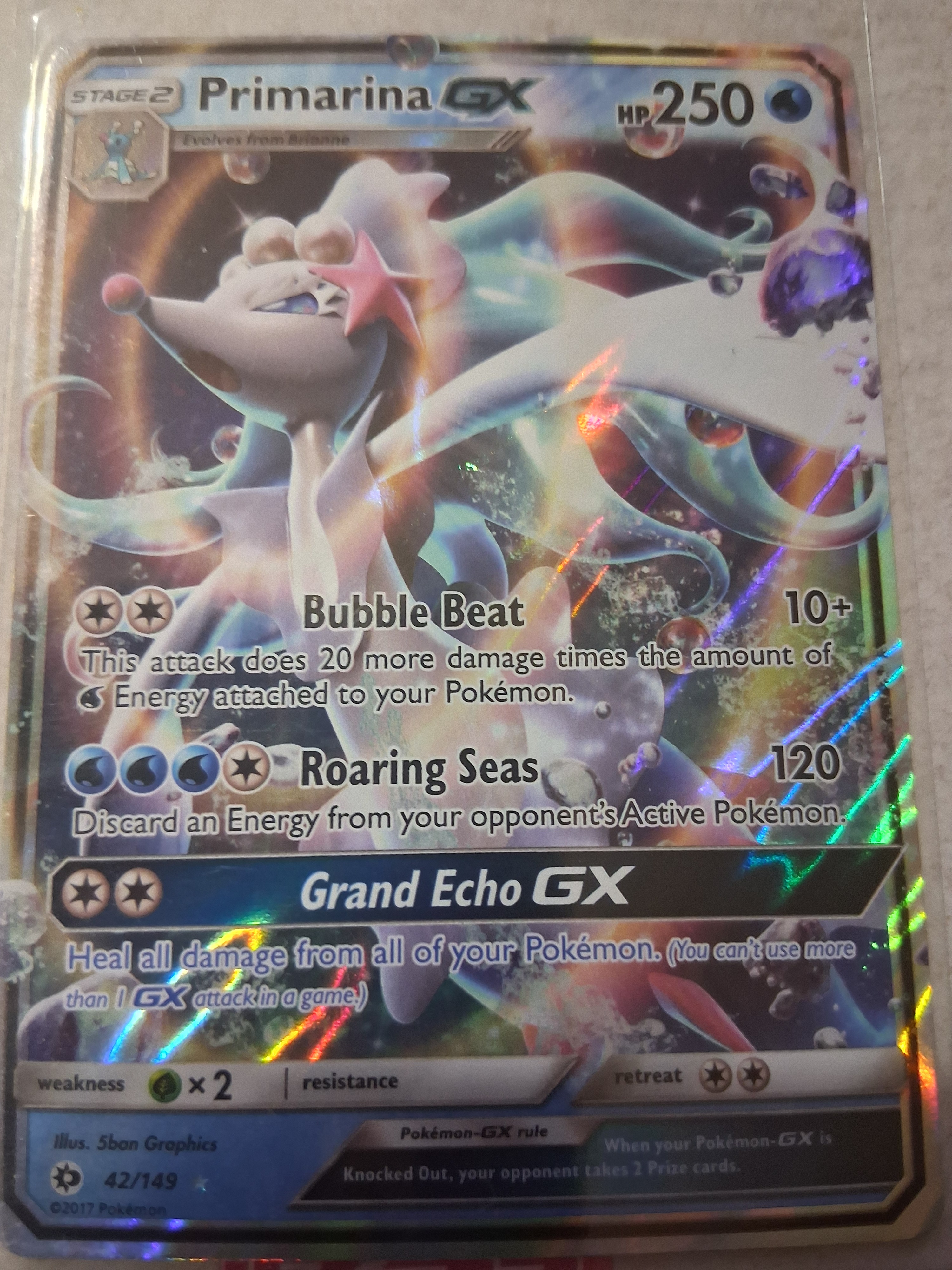 Free: Pokemon Primarina GX 42/149 Sun & Moon Base Set Ultra Rare Holo - NM