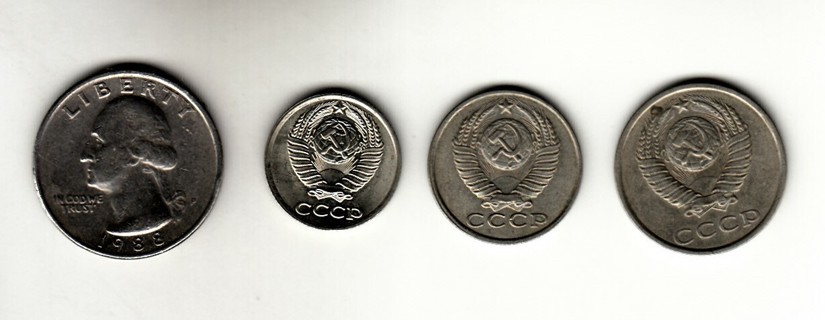 3 coins from USSR CCCP 10, 15, 20 Kopeks 1982