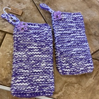 Two Hand Knit Heavy Duty Purple/White Potholders .