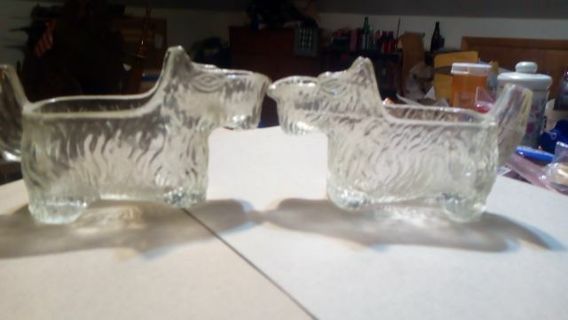 2- GLASS SCOTTI DOGS GLASS CANDY AND SNACK HOLDERS