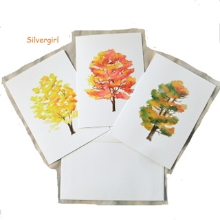 A Set of 3 Colourful Tree Blank Note Cards