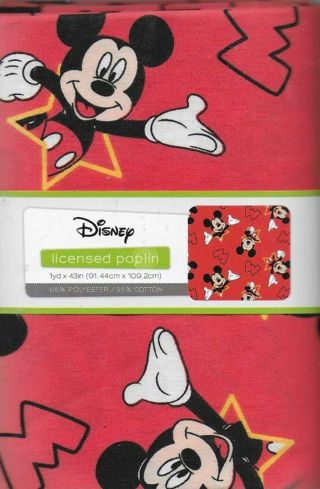 Disney / Springs Cotton Fabric Mickey Mouse & Stars on Red 1 Yard