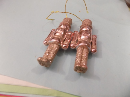 Set of 2 three in metallic gold & pink glittery toy soldiers ornaments # 5