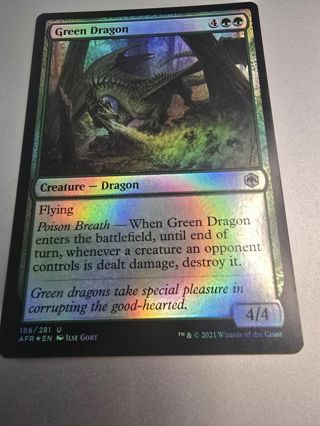 Magic the gathering mtg Green Dragon foil card Forgotten Realms