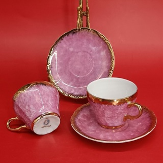 Vintage Cameo Pink coffee/tea set: 3 cups and saucers