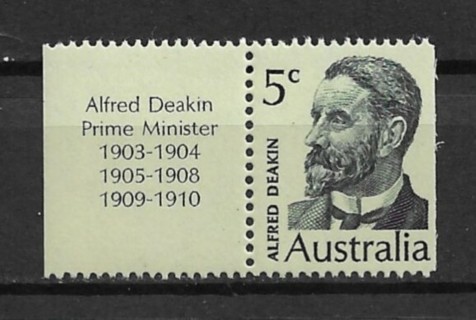 1968 Australia Sc451 Prime Minister Alfred Deaken with tab MNH