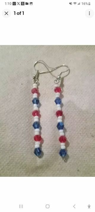 Patriotic colored crystal beaded hook earrings