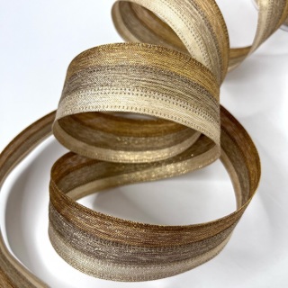 Gold Glittery Three Tone 1.5” Wire Edge Ribbon 