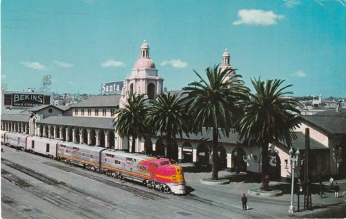 Vintage Used Postcard: C: 1958 Santa Fe Station, San Diego, CA