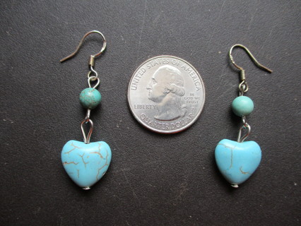  All 925 Silver and Turquoise Heart Dangle Earrings