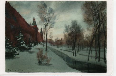 used postcard: Painting - winter in Moskow