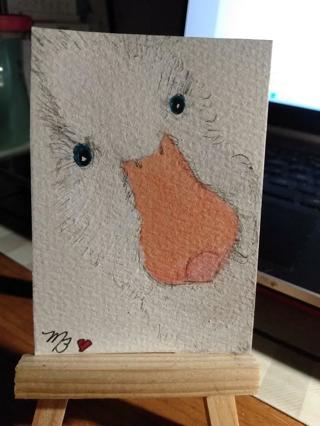 ACEO Original, Watercolor Painting Duck 2-1/2"X 3/1/2" by Artist Marykay Bond