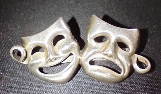 PIN VINTAGE Sterling Comedy Tragedy Theater Masks Pin RARE SELLS FOR 25 DOLLARS ON ETSY PLUS SHIP.