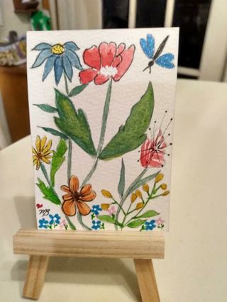 Original, Watercolor ACEO Painting 2-1/2"X 3/1/2" Spring Flowers by Artist Marykay Bond