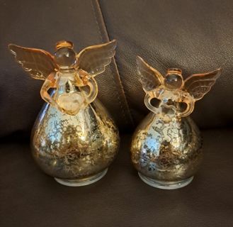 ANGELS, Glass, lighted, set of 2