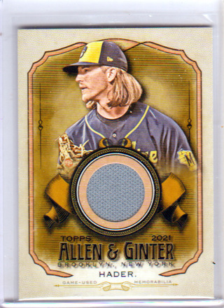 Josh Hader, 2021 Topps Allen & Ginter Relic Card AGA-JH, Milwaukee Brewers, (L6)