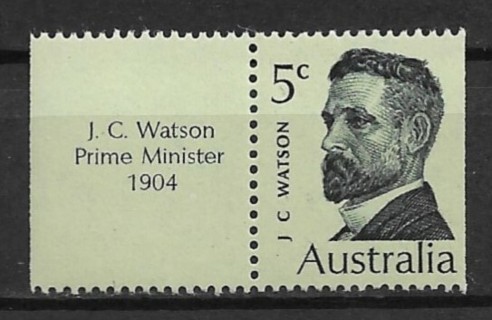 1968 Australia Sc452 Prime Minister J.C. Watson with tab MNH