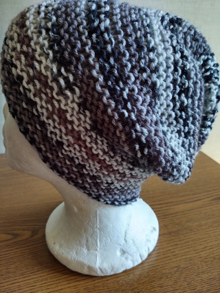 Hand Knit Black Gray Ombre Garter Stitch Hat 