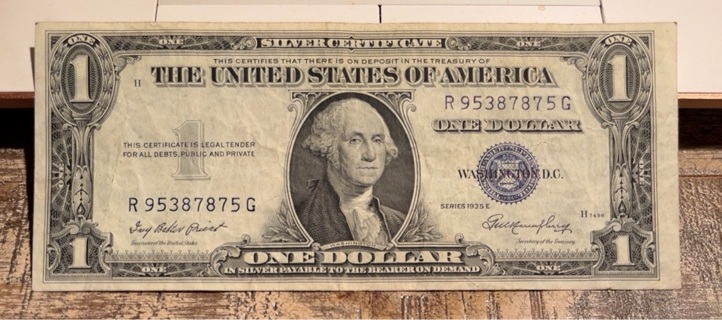 Vintage Series 1935 E Blue Seal One Dollar Silver Certificate 