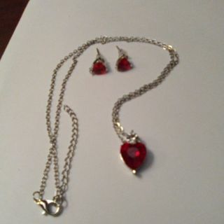 New SP Mother's Day 3pc. Set Ruby Zircon Earrings and Necklace Read description before Bidding
