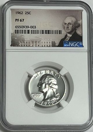 1962 NGC PF67 90% SILVER PROOF WASHINGTON QUARTER GREAT EYE APPEAL 25c PORTRAIT