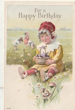 Vintage Used Postcard: (q): Pre Linen: For a Happy Birthday