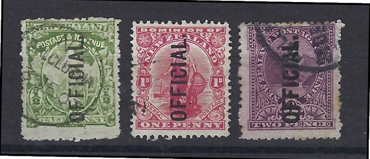 1907-9 New Zealand Official stamps (3), U/F-VF