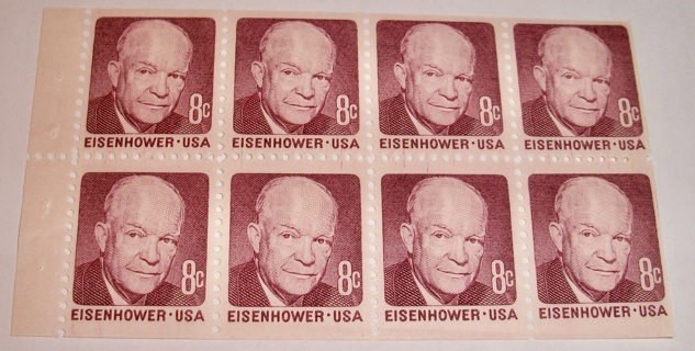 Scott #1402, Eisenhower, Pane of 8 Useable 8¢ US Postage Stamps