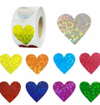 ➡️⭕❤️NEW❤️(8) 1" BEAUTIFUL MULTICOLORED GLITTER HEART STICKERS!!❤️⭕VALENTINE'S DAY♥️