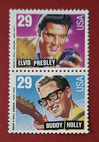 Two Mint .29 Elvis and Buddy US Postage Stamps