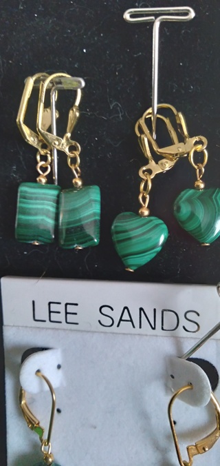 3 Pairs of Malachite Stone Earrings NOS