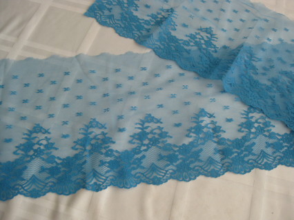 Wide (7.5") turquoise floral lace, 36" long, sewing, cloths decor, never used remnant