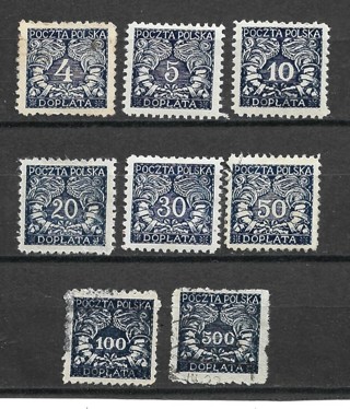 1919 Poland ScJ23-30 Southern Poland Postage Due set used & mint